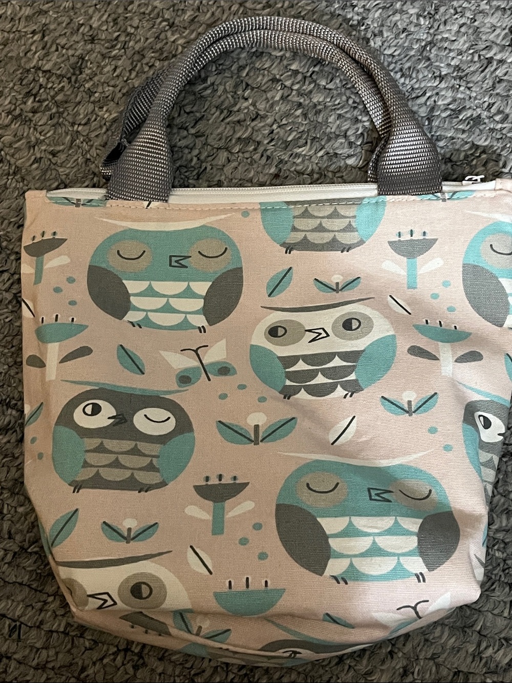 Small Owl Print Tote Bag in Teal and Gray - Women's Bag Destiny Handbags